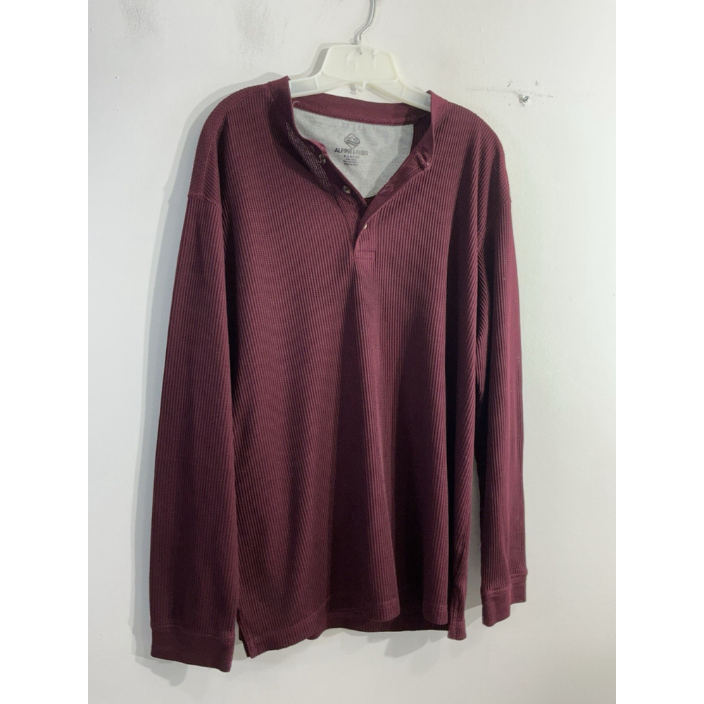 Mens Alpine Lakes Pullover Thermal Shirt XL Maroon 1/4 Button Up Long Sleeve